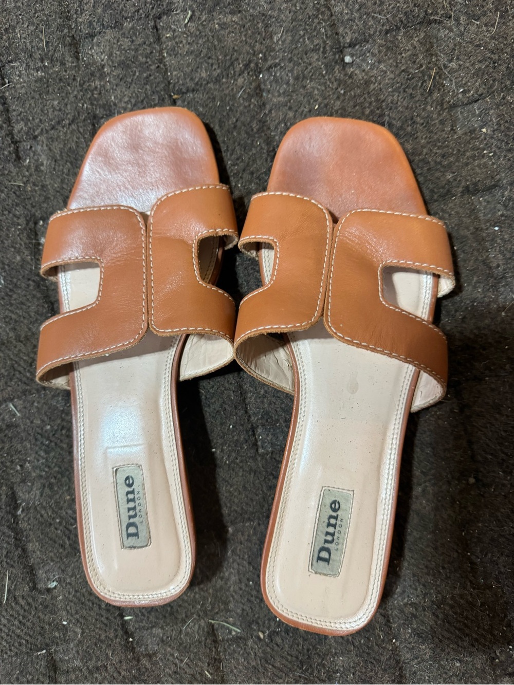 Dune London Brown Double-Strap Slide Sandals